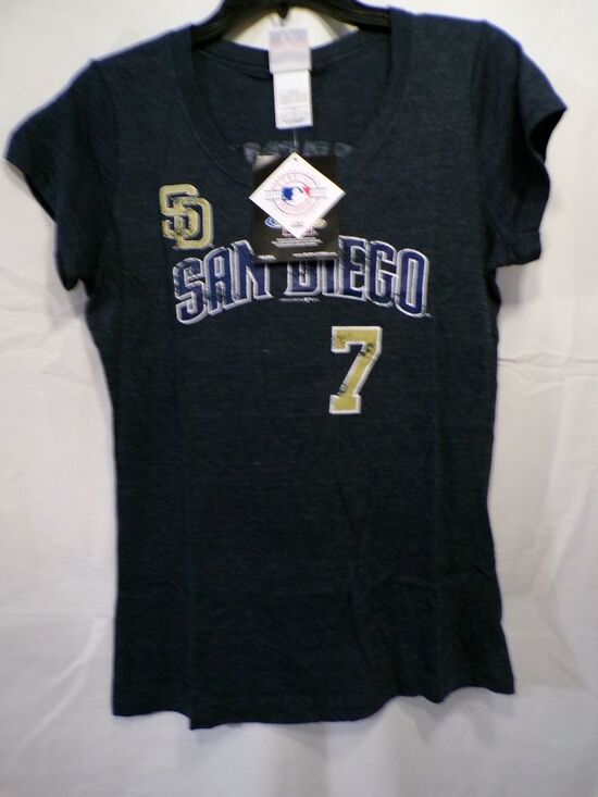 Majestic Tops - Majestic Women's San Diego Padres XL T-Shirt Navy Headley 7 Crew